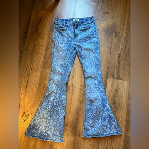 We The Free Blue Patterned Flare Jeans